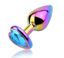 Σφήνα Πρωκτική Anal Plug Rainbow Buttplug Small Heart Shape Light Blue Crystal