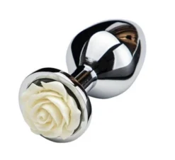 Σφήνα Πρωκτική Τριαντάφυλλο Anal Plug Rose Pleasure Medium Silver/White