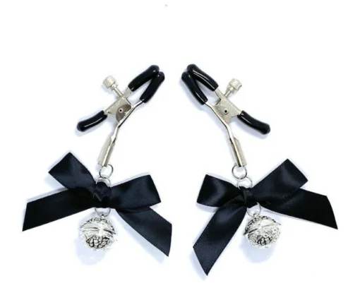 Σφιγκτήρες θηλών Nipple Clamps with Bows and Bells Fetish Play Silver