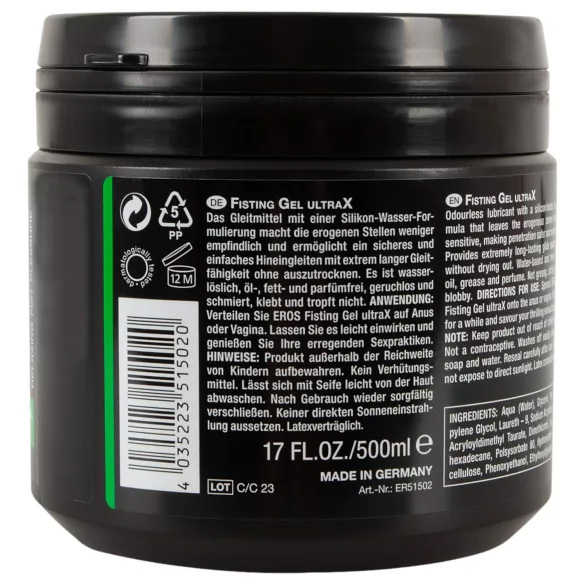 Eros Fisting Gel Ultra X - 500 ml Ingredients