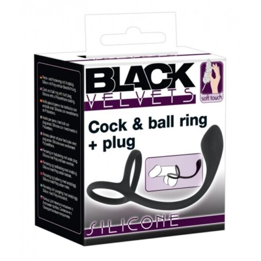 Δαχτυλίδια και Πρωκτική Σφήνα Black Velvets Cock Ball Ring + Plug