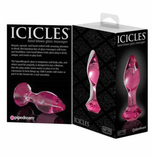 Πρωκτική Σφήνα Pipedream Icicles No 79 Hand Blown Glass Diamond Butt Plug Pink 9cm Ροζ
