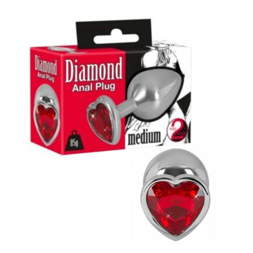 Πρωκτική Σφήνα Μεταλλική με Κρύσταλλο Κόκκινη Καρδιά Diamond Anal Plug Medium 8cm