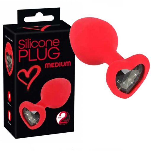 Σφήνα Silicone Plug medium με Κρύσταλλο Καρδιά 8cm Κόκκινη